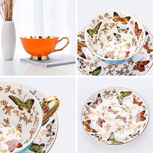 Lurrier Coffee Cup Mug With Saucer For Latte, Cappuccino Tea With Butterflies 6.8 Oz Fine Bone China, Dishwasher Safe, Reactive Glaze, 1 Pcs (Green) #TOP2