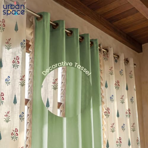 Image of Urban Space Floral Cotton Curtains For Window,Combo Set Of 3 Curtains 5 Feet Long,60-65% Room Darkening Curtain,Tieback & Eyelets Included With Curtains For Home Decor (High Garden Red,5 Feet)