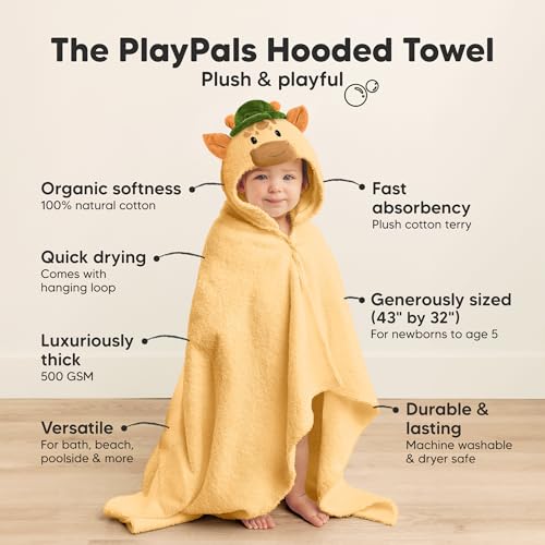 Image of KeaBabies Organic Baby Towel with Hood for Girls, Boys, Soft (Gigi) | Absorbent 100% Cotton Hooded Baby Towels for Newborns, Infants, Large Hooded Bath Towels for Babies, Kids, Toddler 1-3