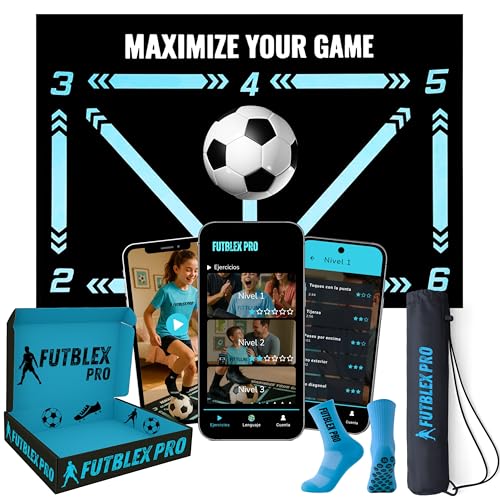 FUTBLEX PRO - Tapis Entrainement Foot – Inclut une Application d’Entraînement avec Vidéos Interactives et Programmes Progressifs + Chaussettes Antidérapantes, Sac de Transport et Boîte Premium pour Cadeau