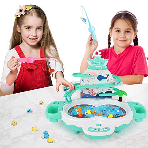 Baby Fishing Toy Set, 3 In 1 Magnet Fishing Toy For Toddlers & Kids With Slideway & Music Story, 10 Fish, 3 Magnetic Dolphins, 2 Toy Fishing Poles, Learning Educational Toys Sound Effect Toy #TOP6