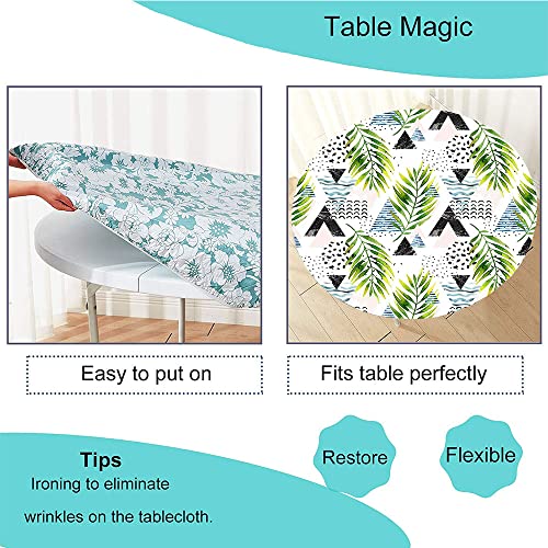 Palm Leaves Round Tablecloth With Elastic Edge, Tropical Jungle Plants Background, 3D Printing Design, Table Decoration Cloth, Buffet Party And Camping, Fit For 32" Table #TOP4