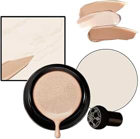 Base para pele madura – Base de almofada de ar CC de tom quente, cobertura total, creme BB de longa duração com aplicador de cogumelos, acabamento radiante natural