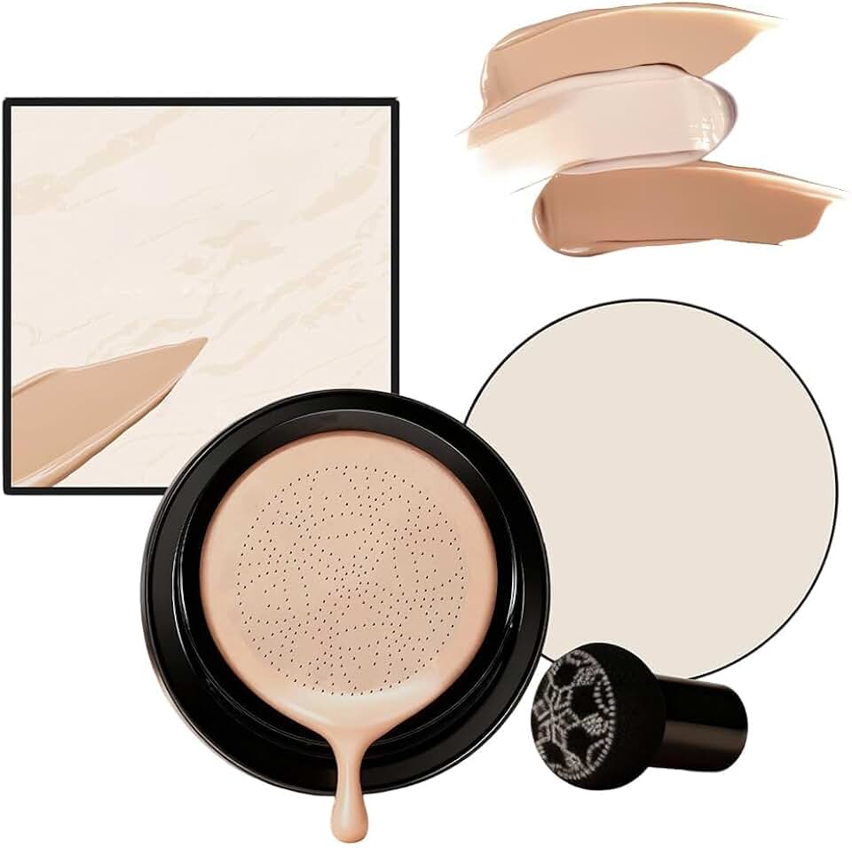 Base para pele madura – Base de almofada de ar CC de tom quente, cobertura total, creme BB de longa duração com aplicador de cogumelos, acabamento radiante natural