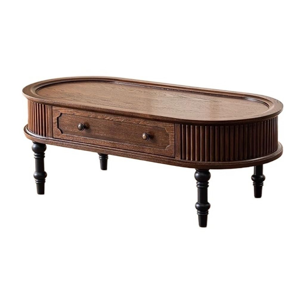 ZTHYSHOZ Side Table Vintage Oval Wood Coffee Table with Drawer Traditional Living Room Tables