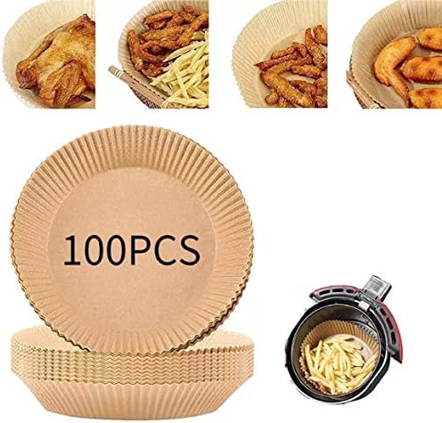 FENZY Air Fryer Liners  100Pcs Round Baking Paper  Non-Stick, Greaseproof Disposable Parchment Paper Sheets  Food-Grade Paper Liners for Air Fryer Baskets, Oven, Microwave  6.3x1.7in