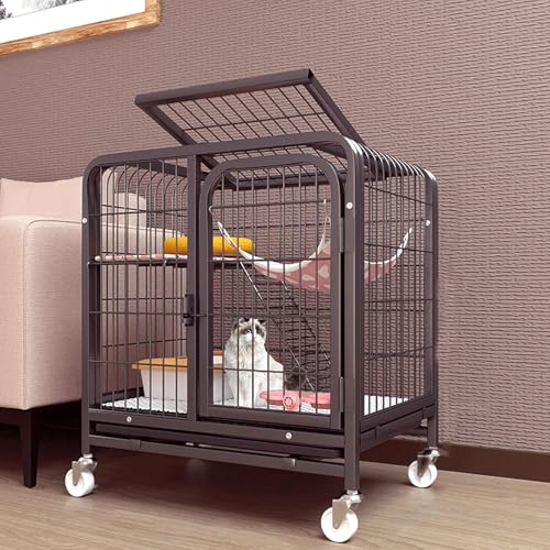 Cage pour chat pliable à 2 niveaux avec bac à litière intégré