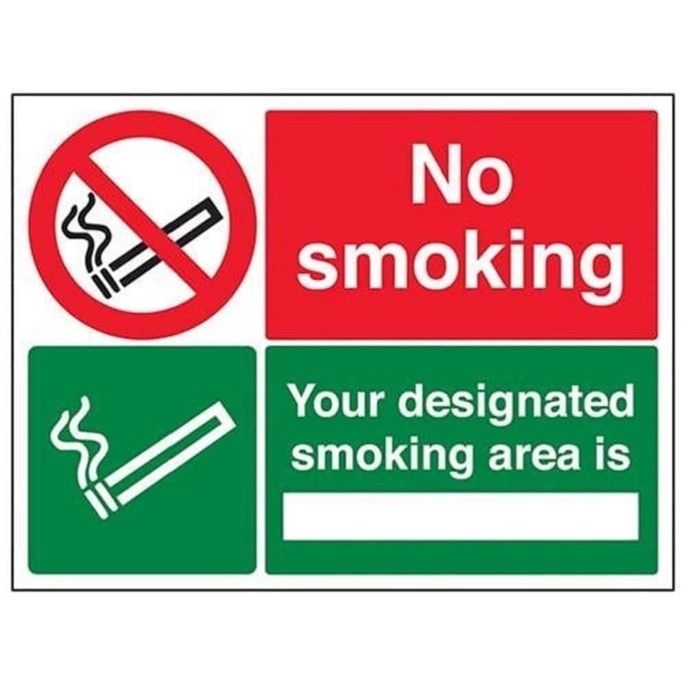 V Safety No Smoking/Your Designated Smoking Area Prohibition Sign - 400mm x 300mm - 1mm Rigid Plastic