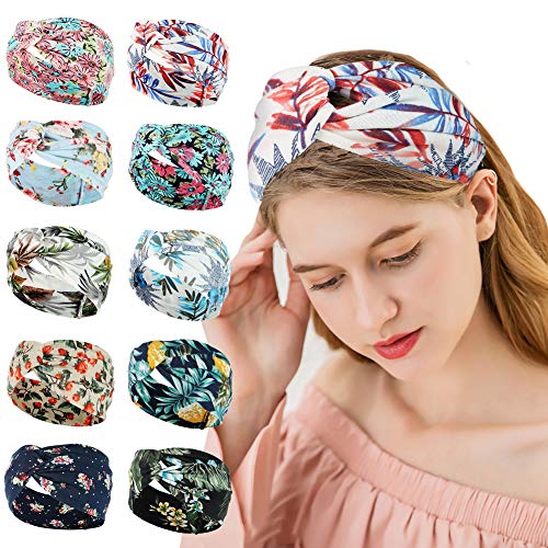 10 Pack Button Headbands for Women, Elastic Knotted Headbands for Women Yoga Running Sports Elastic Headbands