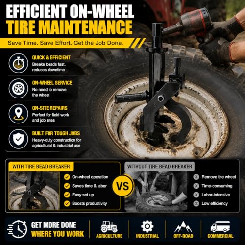 Image of Heavy Duty Pneumatic Tire Bead Breaker for Farm & Tractor Tires - Secure Grip Design with Dual Set Screws - Ideal for On-Wheel Tire Removal on Cars, ATVs, Mowers & RVs