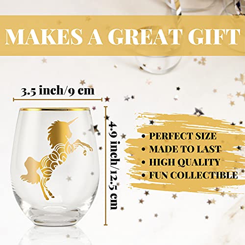 Onebttl Unique Unicorn Gifts - Ethnic Mandala Unicorn Stemless Wine Glass, Best For Unicorn Lovers, Perfect With Red Wine Gin Cocktail Fizzy Drinks - Gold - For Birthday, Celebrations, Housewarming #TOP1