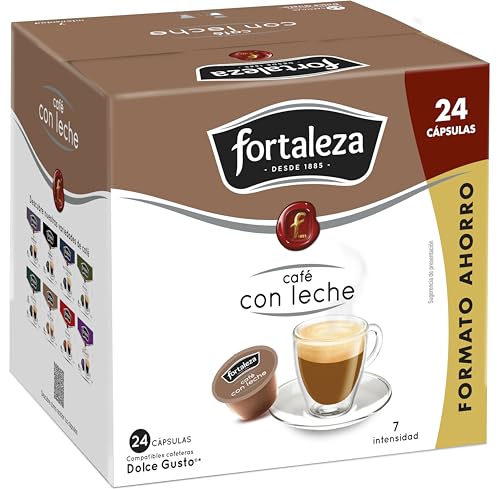 CAFÉ FORTALEZA Cápsulas Café con Leche 3x24 (72Uds) – Cápsulas Compatibles con Cafeteras Dolce Gusto® - Café Intensidad Suave, Cremoso y Equilibrado Listo en Segundos – Fortaleza desde 1885