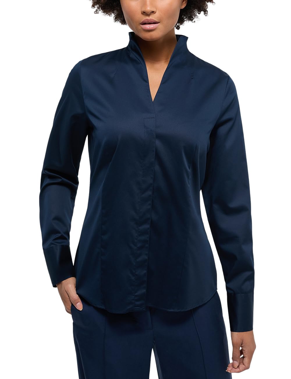 ETERNA Female Satin Shirt Bluse unifarben Regular FIT 48_D_1/1, 1/1, Navy