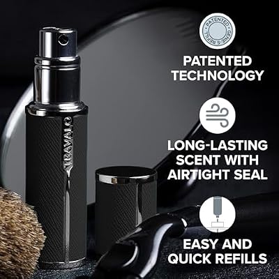 Travalo Milano Perfume Atomizer - Leak-Proof and TSA Approved for Air Travel - Reusable, Airtight, Easy Fill Mini Pump Sprayer - Lightweight Vegan Leather with Polished Metal Outer Shell - Black