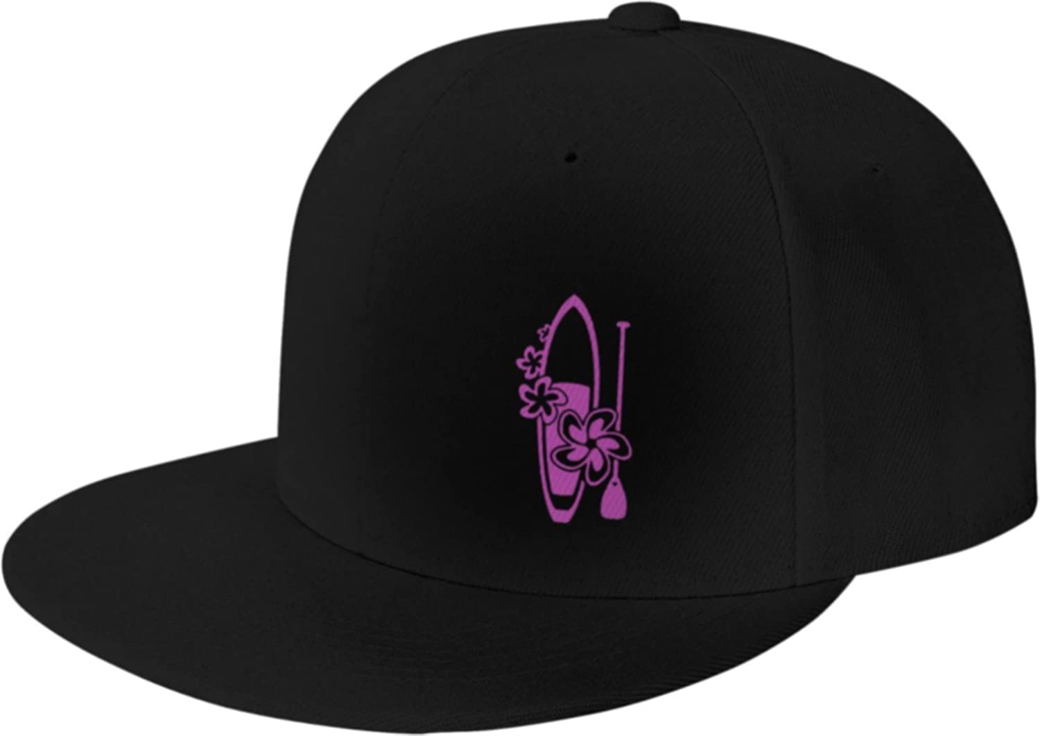 RCH-970 Flowers Paddle Surf Board Flat Brim Baseball Cap Men's and Women's Adjustable Hat Black