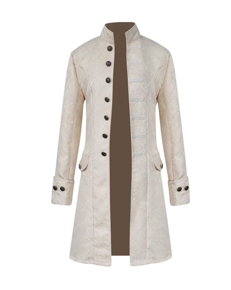 Generisch Camicia da uomo alla moda, stile gotico, vintage, con colletto alto, orlo in pizzo, maniche lunghe, a sbuffo, camicia e cravatta da uomo, bianco, M
