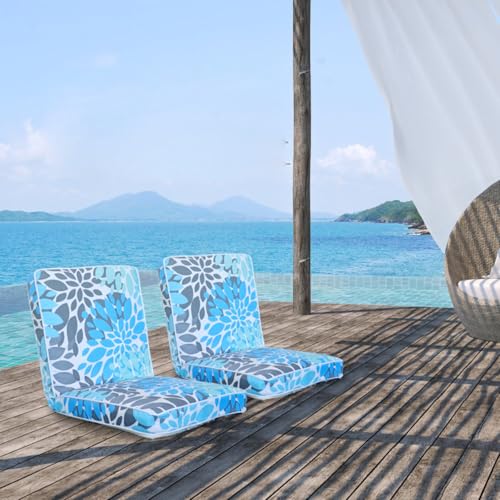 Image of JMGBird Floor Chair with Back Support - Adjustable 5-Position Gaming Chair, Waterproof Light Blue Floral Print, Indoor Outdoor Meditation Cushion