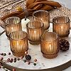 Kate Aspen 24PCS Vintage Ribbed Amber Glass Tealight Votive Candle Holders Fall Decor Boho Decor Shelf Decoration for Wedding Bachelorette Bridal Shower Anniversary