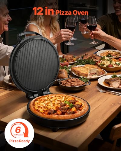 Image of VEVOR Pizza Oven, 12 in Electric Pizza Maker, 1200W Electric Pizzas Cooker with Non-Stick Coating, 180 Open for Dual Side Baking, Heats up to 410 ˚F, Multi-Function Cooking, for Pizzas, Barbecue