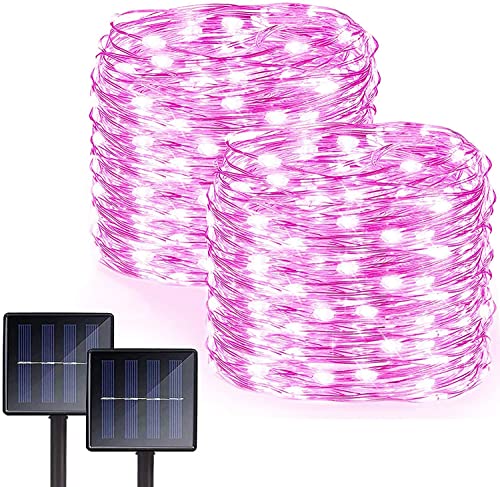 Guirlandes lumineuses solaires 10m lot de 2 pour décoration de jardin rose avec 100 LED étanches