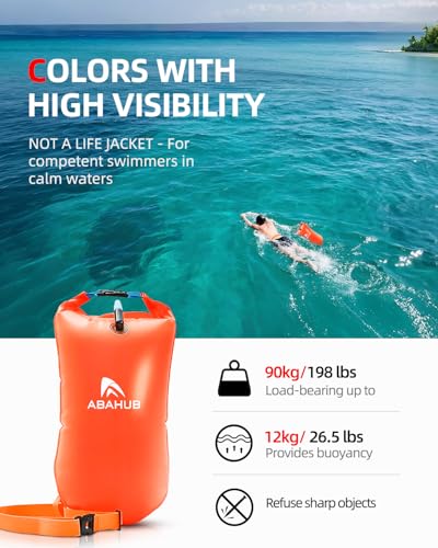 Abahub Schwimmboje mit Trockensack Aufblasbar Wasserdicht Dry Bag Schwimmhilfe Boje mit Alarmpfeife für Schwimmer Pull Buoy Erwachsene in Freiwasser Open Water Pool 15L Orange