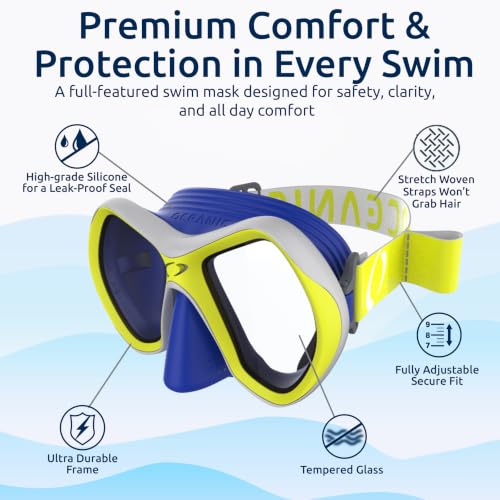 Oceanic Kids Snorkel Mask para niños de 6-14 años, vidrio templado, sello de silicona miniatura 2