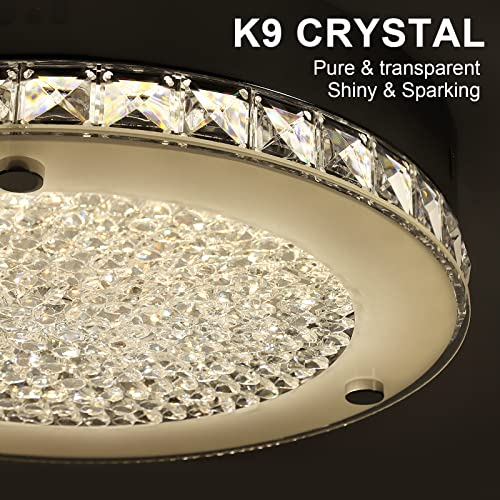 Depuley 18W Dimmable LED Crystal Ceiling Light with Remote - 11-Inch, 3000K-6000K for Kitchen, Bedroom, Hallway, 1440LM