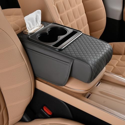 アームレストクッション 車 アームレストカバー 収納 に適用トヨタハリアー、RAV4、カローラクロス、ライズ、クラウン、プリウス、カムリ、ヤリスクロス、シエンタ、マークX、CH-R、プラド 耐摩耗性、ポケット付き、PU素材、疲労を軽減、アームレスト収納ボッ