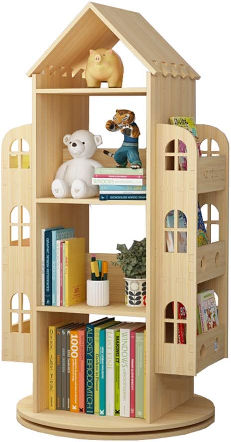 Amazon Co Jp 子供のための木の回転本棚の家の形の本棚おもちゃや本のためのかわいい収納ユニットの棚スペース節約と簡単なアクセス ホーム キッチン