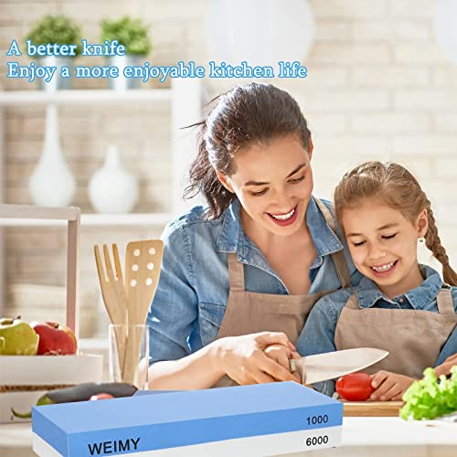 Weimy Sharpening Stone, Grit 1000/6000 Water Stones, Wet Stone Knife Sharpener With Non-Slip Base (Blue 1000/White 6000) #TOP4