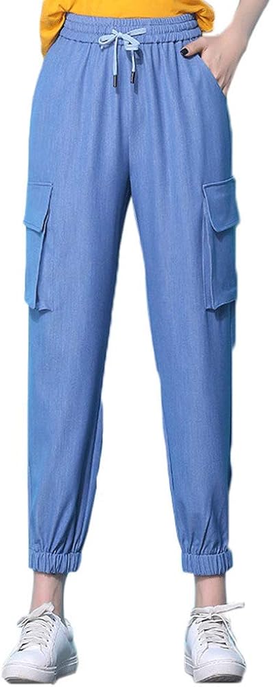 denim track pants womens