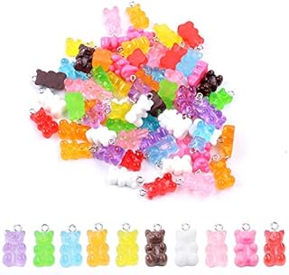 100 Pcs Resin Gummy Bear Pendant Colorful Bear Candy Charms Cartoon Bear Keychains Necklace Charm Cute Bracelet Accessories for Child DIY Craft