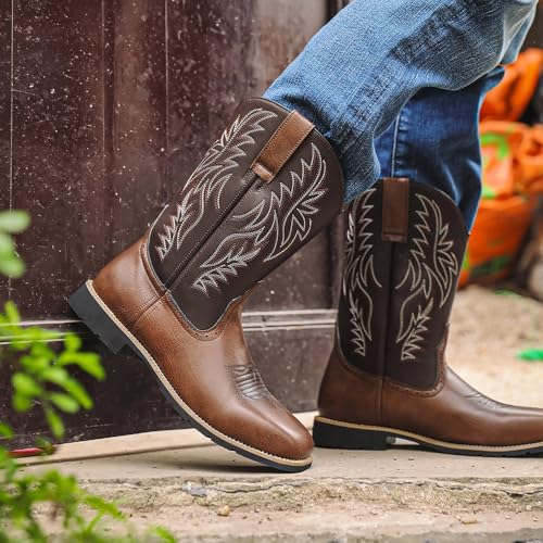 Generic Men's Classic Durable Square Toe Steel Toe Embroidered Western Rodeo Mid-Calf Cowboy Boots3