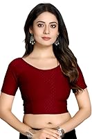 Shreeji Designer Round Neck Cotton Lycra Fully Stretchable Half Sleeve Readymade Blouse for Women (Plus Size : 36 to 40, Maroon)