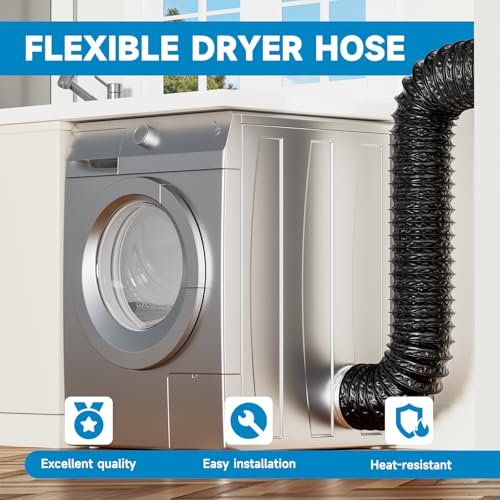 Hon&Guan ø100mm Abluftrohr, 2,5m PVC Alurohr Flex-Schlauch mit 2 Schlauchschelle Edelstahl für Mobile Klimaanlage, Trockner, Abluftventilator, Abzugshaube, Belüftungssystem, Schwarz