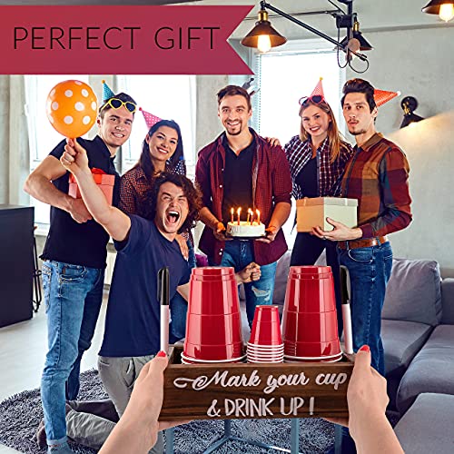 Olemi Brown Double Solo Cup Holder With Marker Slot Rustic Farmhouse Organizer For Red Plastic Cups Wooden Party Drink Dispenser Kitchen And Home Decor For Christmas Mark Your Cup And Drink Up Caddy #TOP6