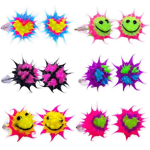 Product Image of the 6 Y2K Earrings for Women, Silicone Stud Earring Set, 90s Smiley Face Emoji Jewelry Pack for Adults, Funky Rave Inspired Earrings for Women