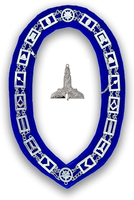Masonic Chain Collar Blue Lodge Officer Blue Silver Chain Collar + Senior Warden Silver Jewel