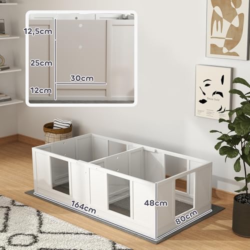 PawHut Wurfkiste für Welpen, Wurfbox Welpenlaufstall mit 2 Raum, Hundelaufstall mit Tür Welpenauslauf für kleine Hunde, 164x80x48 cm, Weiß