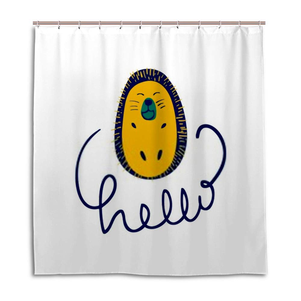 Rideau de douche jaune poof en polyester imperméable avec crochets robustes