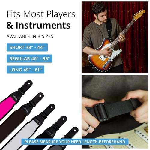 KLIQ AirCell Guitar Strap, Long, for Bass & Electric Guitar with 3" Wide Neoprene Pad and Adjustable Length from 49" to 61"(Long), Black
