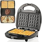 OVENTE Electric Sandwich, Panini and Waffle Maker Set with 3 Removable Non-Stick Plates, 750 Watts, Perfect for Grilled Cheese, Tuna Melts, Burgers, Steaks and Snacks, Black GPI202B