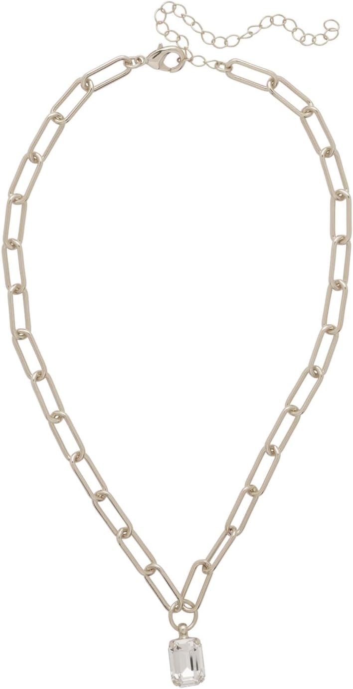 Sorrelli Crystal Pendant Necklace, 16-20 Inch Adjustable Chain, Emerald Cut