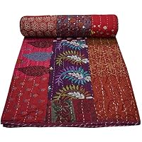 Trapunta Indiana Kantha Yuvancrafts Fatta A Mano – Cotone Patchwork – 152x228 Cm - 2