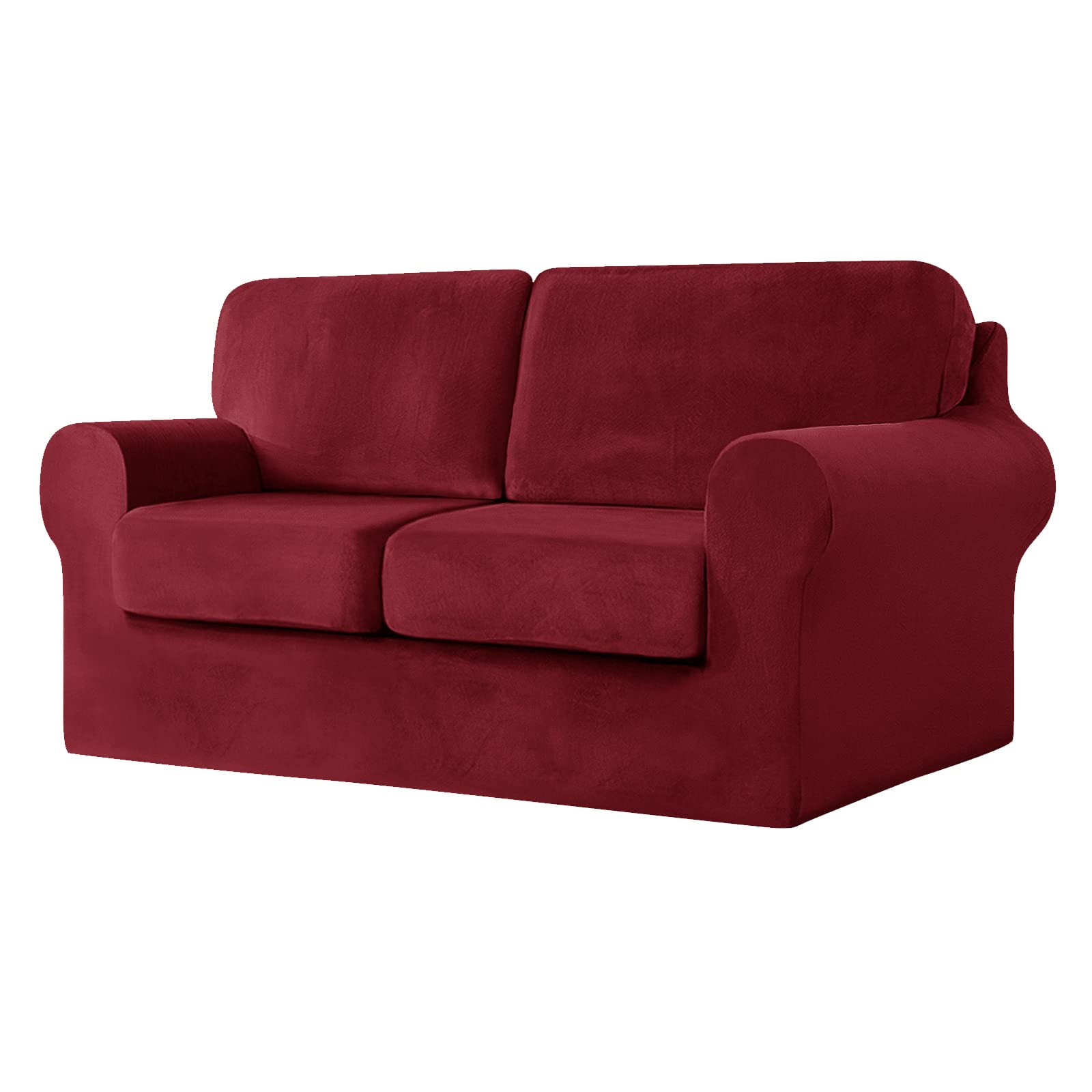 SYLC Sofa Cover with Separate Seat Cushions and Backrests Stretch Velvet Sofa Slipcover Couch Covers Furniture Protector Split Combined (Wine red,2 Seat Set 5 PCS)
