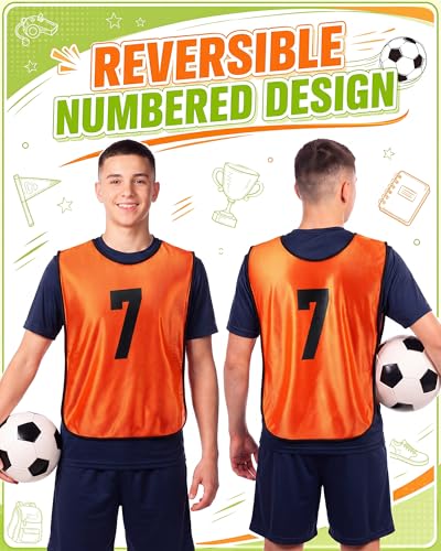 Image of Yahenda 24 Pcs Sports Pinnies Soccer Scrimmage Practice Vests Numbered Soccer Team Pennies with Belt for Adult