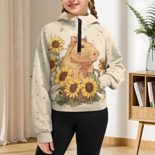 Uourmeti Long Sleeve Half Zip Sweatshirt Cropped Hoodie for Girls Active Pullover Tops4