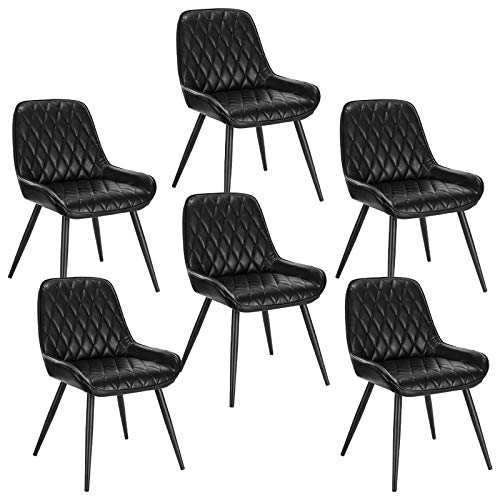 ELIGHTRY Lot de 6 Chaises de Salle à Manger Rétro Chaise de Cuisine avec Dossier Chaise de Salon Assise en Similicuir et Pieds en Métal,Noir
