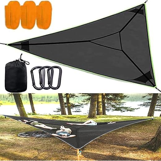 Triangle Hammock, Multi Person Portable Hammock, Outdoor Camping Aerial Hammock 3 Point, 2-3 Person Design, for Travel Backyard Garden Camping (110 in)