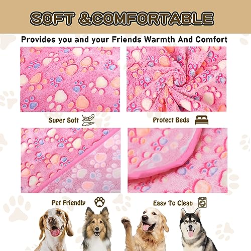 Image of Rezutan Upgraded Dog Blankets for Large Dogs, Dog Cat Blankets Washable 40 inch x 50 inch, Soft Pet Mat Throw Cover for Kennel Crate Bed, Cute Paw Pattern, Dog Blanket, Pet Blanket (1 Pack Pink)